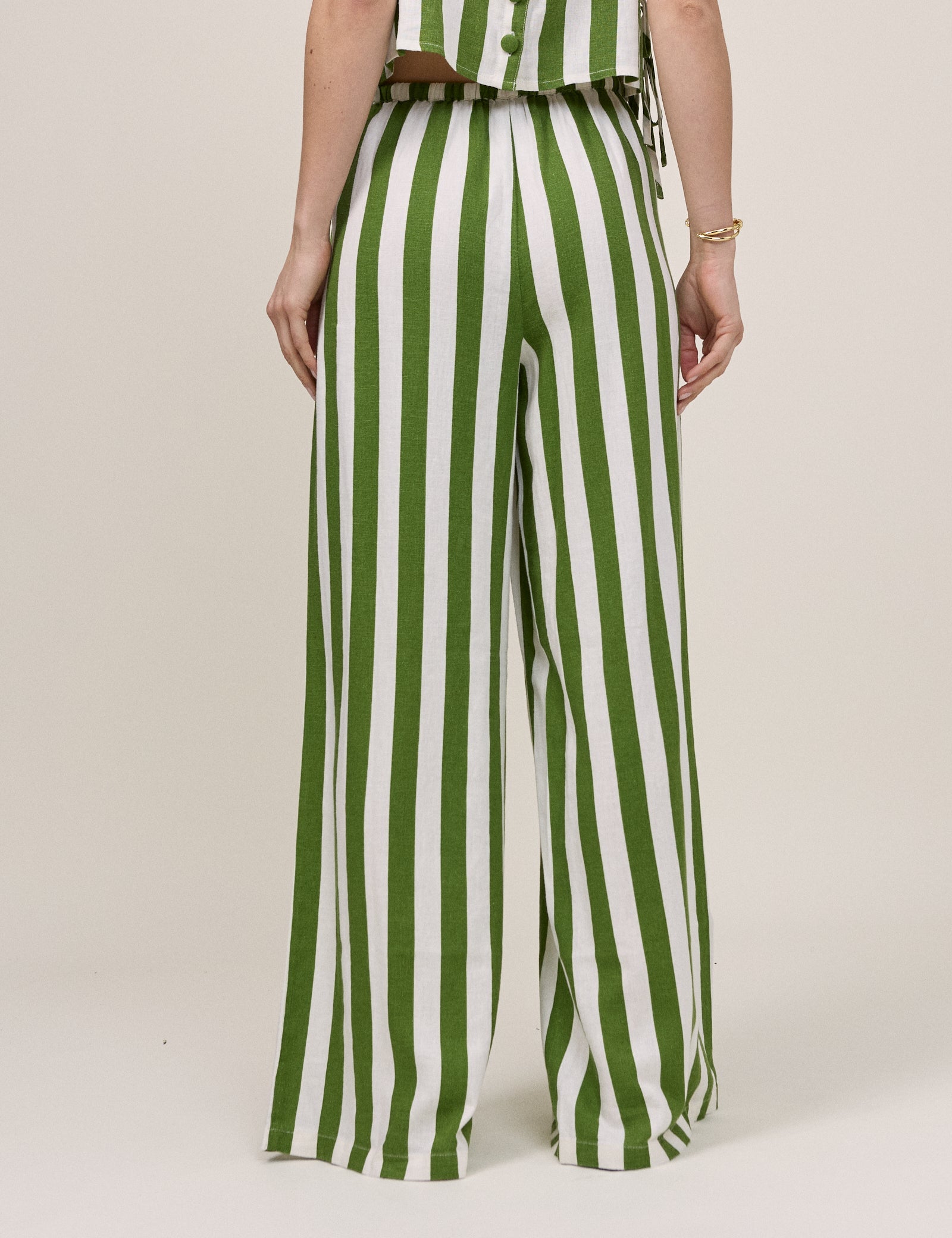 Green Striped Reese Wide Leg Trousers