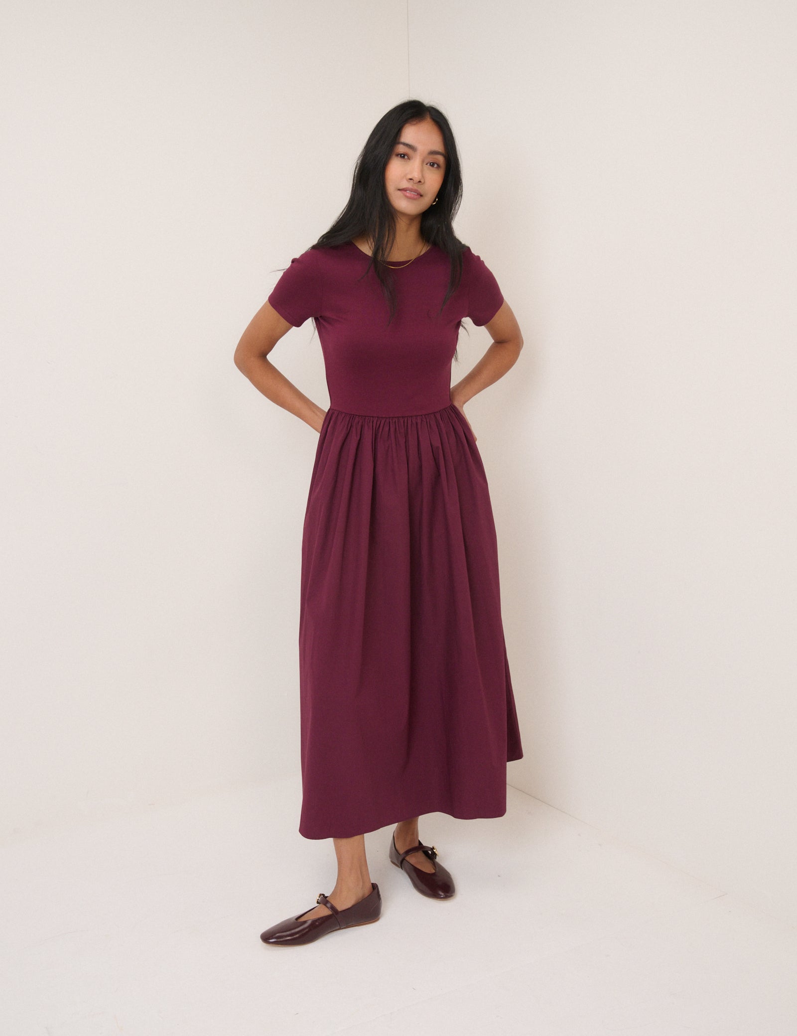 Burgundy Short Sleeve Sarah Midi Dress