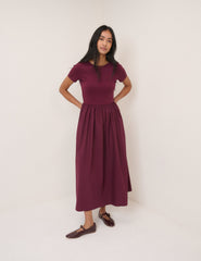 Burgundy Short Sleeve Sarah Midi Dress
