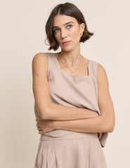 Beige Linen-blend Top