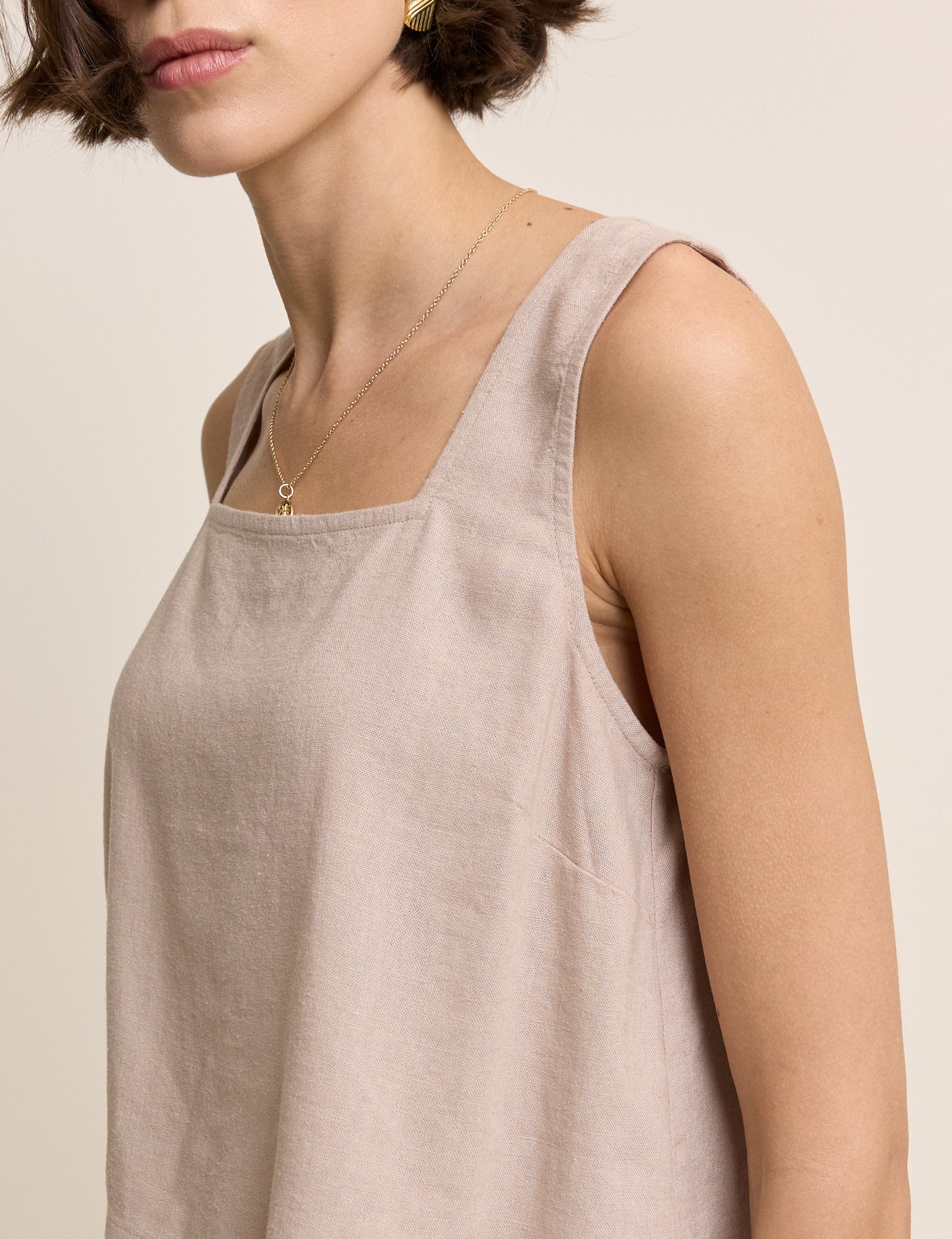 Beige Linen-blend Top