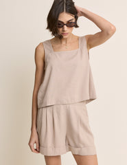 Beige Linen-blend Top