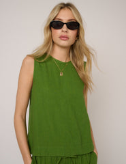 Green Linen-Blend Stirling Top