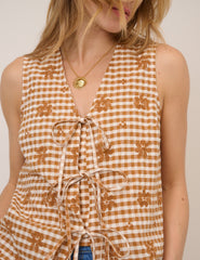 Orange Gingham Floral Tie Front Tessa Top