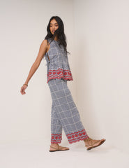 Black Gingham Embroidered Top & Trouser Set