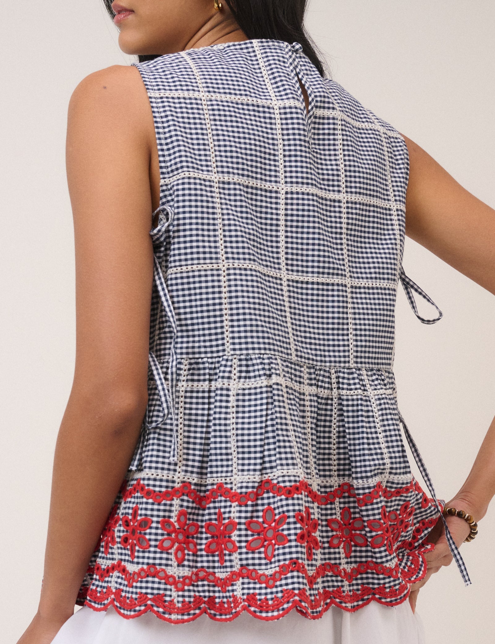 Black Gingham Embroidered Top & Trouser Set