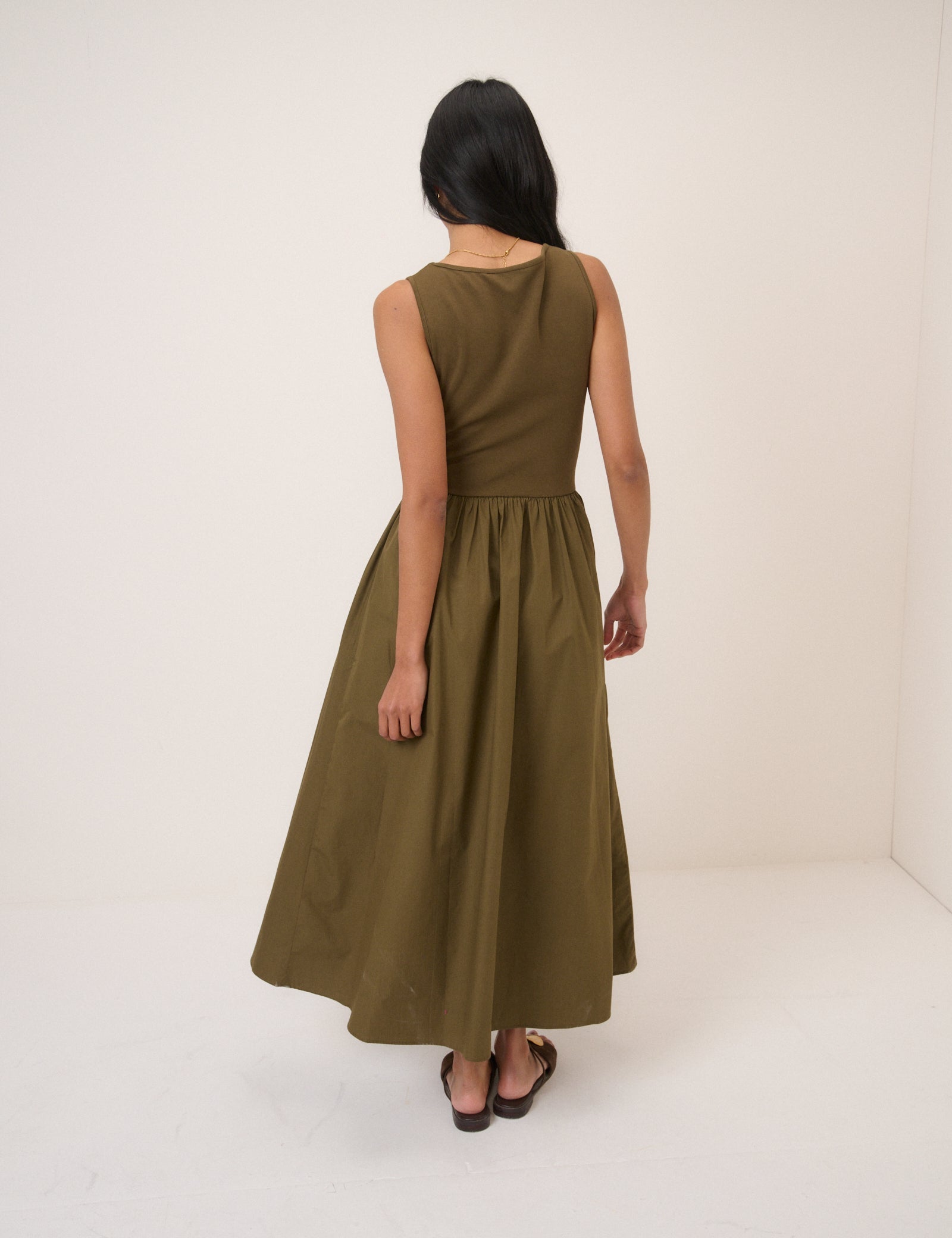 Khaki Sleeveless Vera Midi Dress