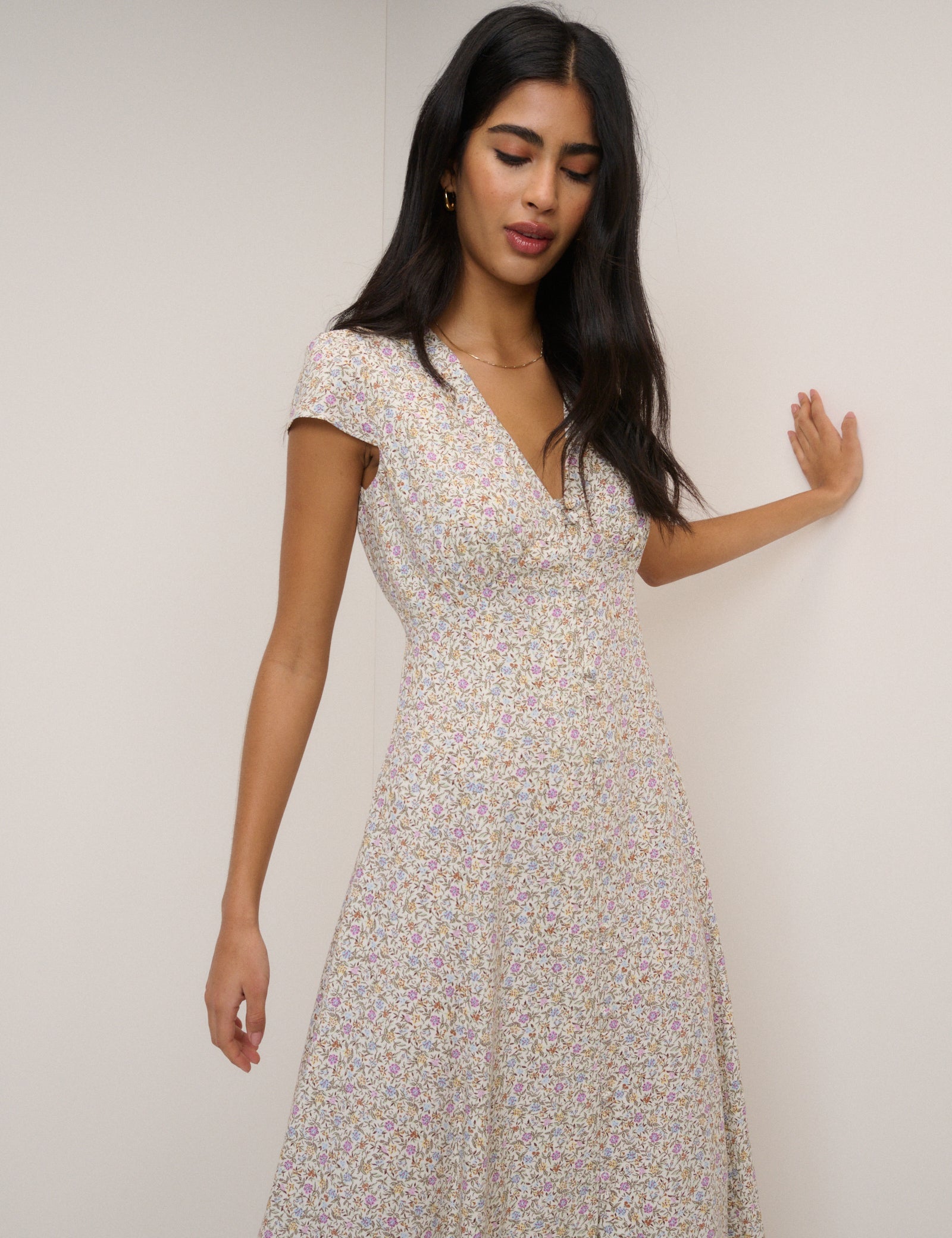 Pink Ditsy Floral Avery Midi Dress