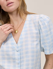 Blue Gingham Puff Sleeve Brooke Top
