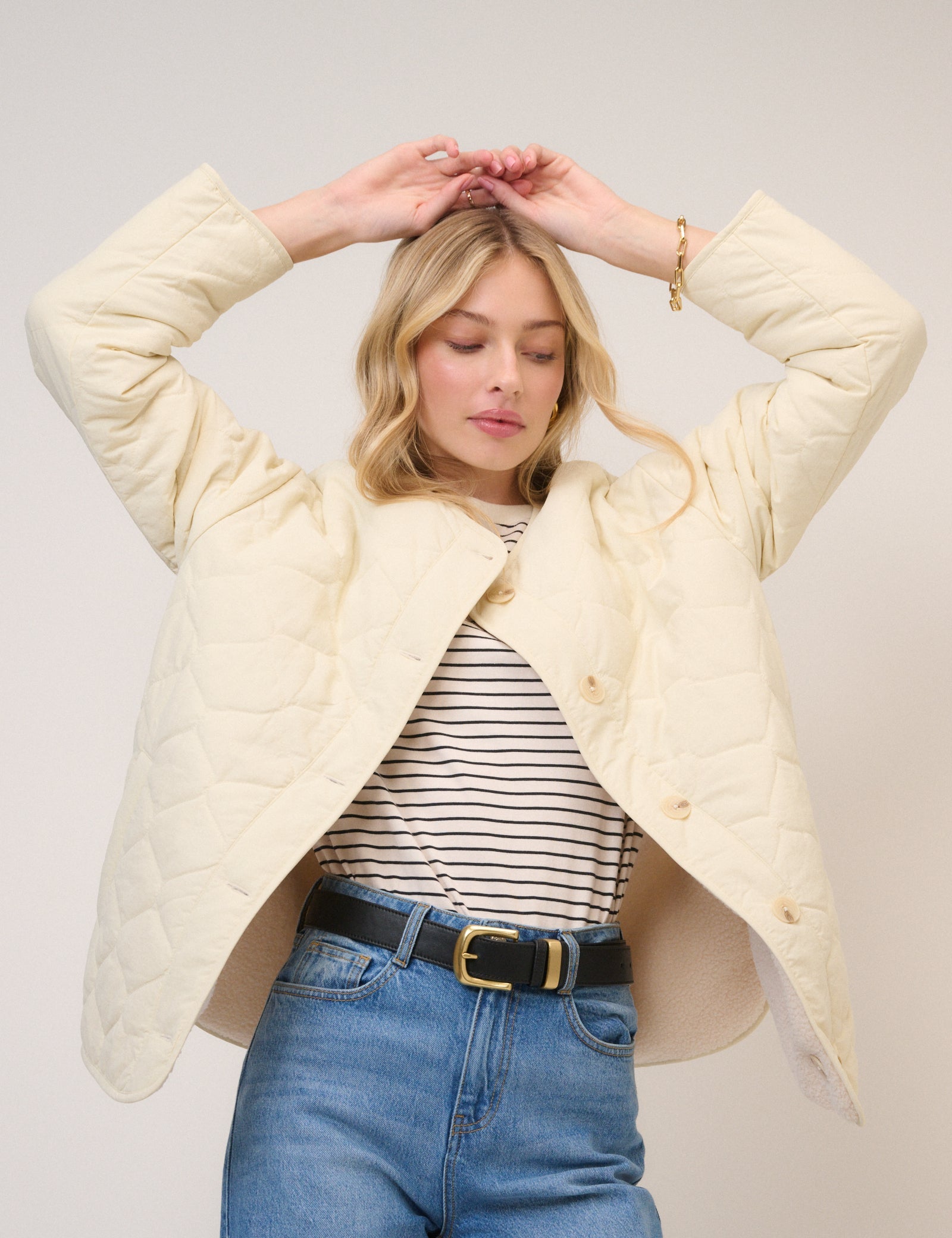 Cream Quilted Reversible Liner Jacket