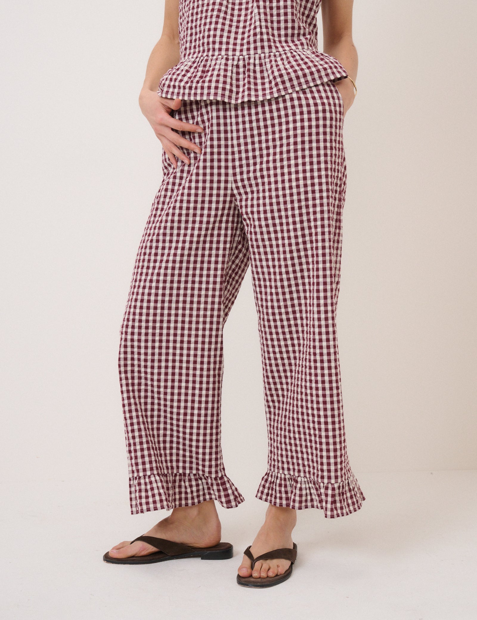 Burgundy Gingham Top & Trouser Set