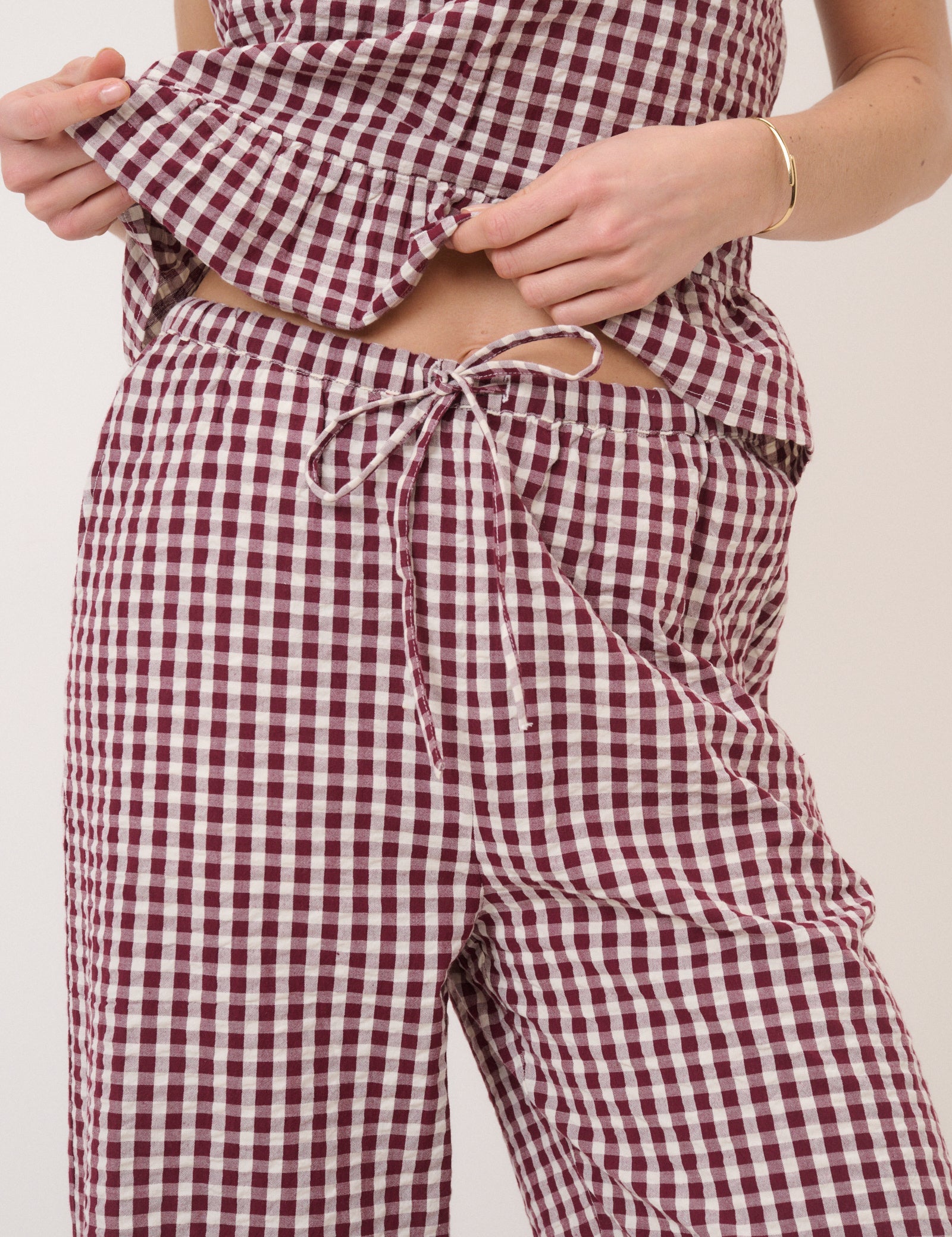 Burgundy Gingham Top & Trouser Set