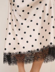 White Polka Dot Satin Mila Midi Skirt