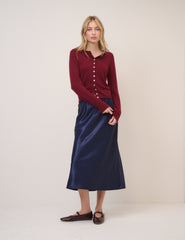 Navy Satin Mila Midi Skirt