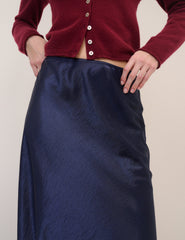 Navy Satin Mila Midi Skirt