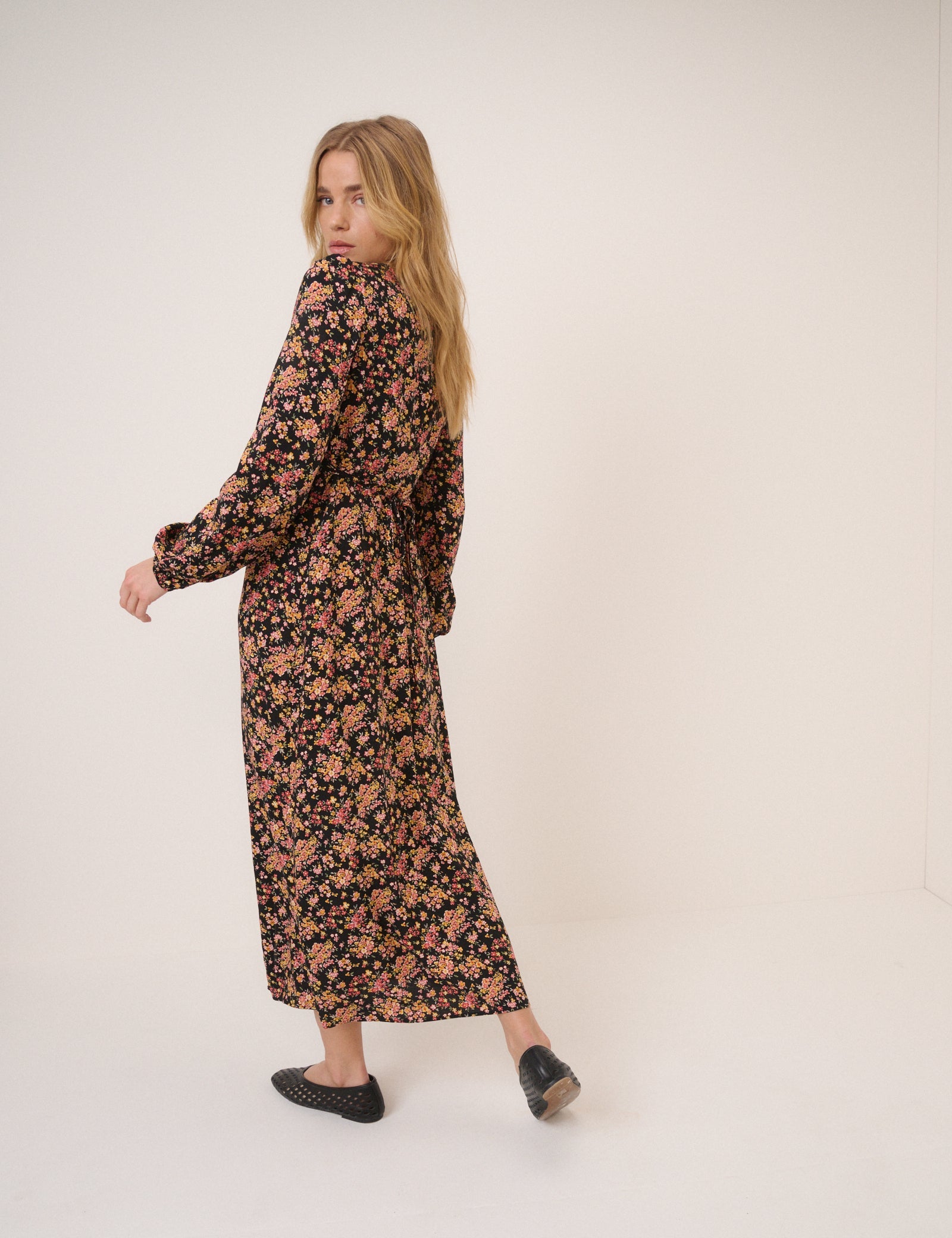 Black Floral Kennedy Midi Dress