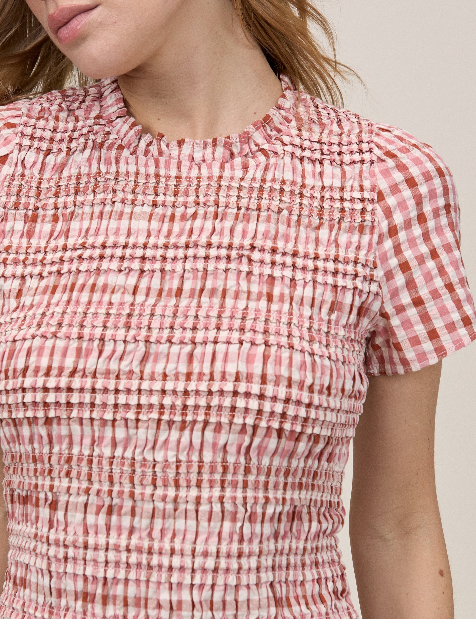Pink Gingham Ruched Martha Mini Dress
