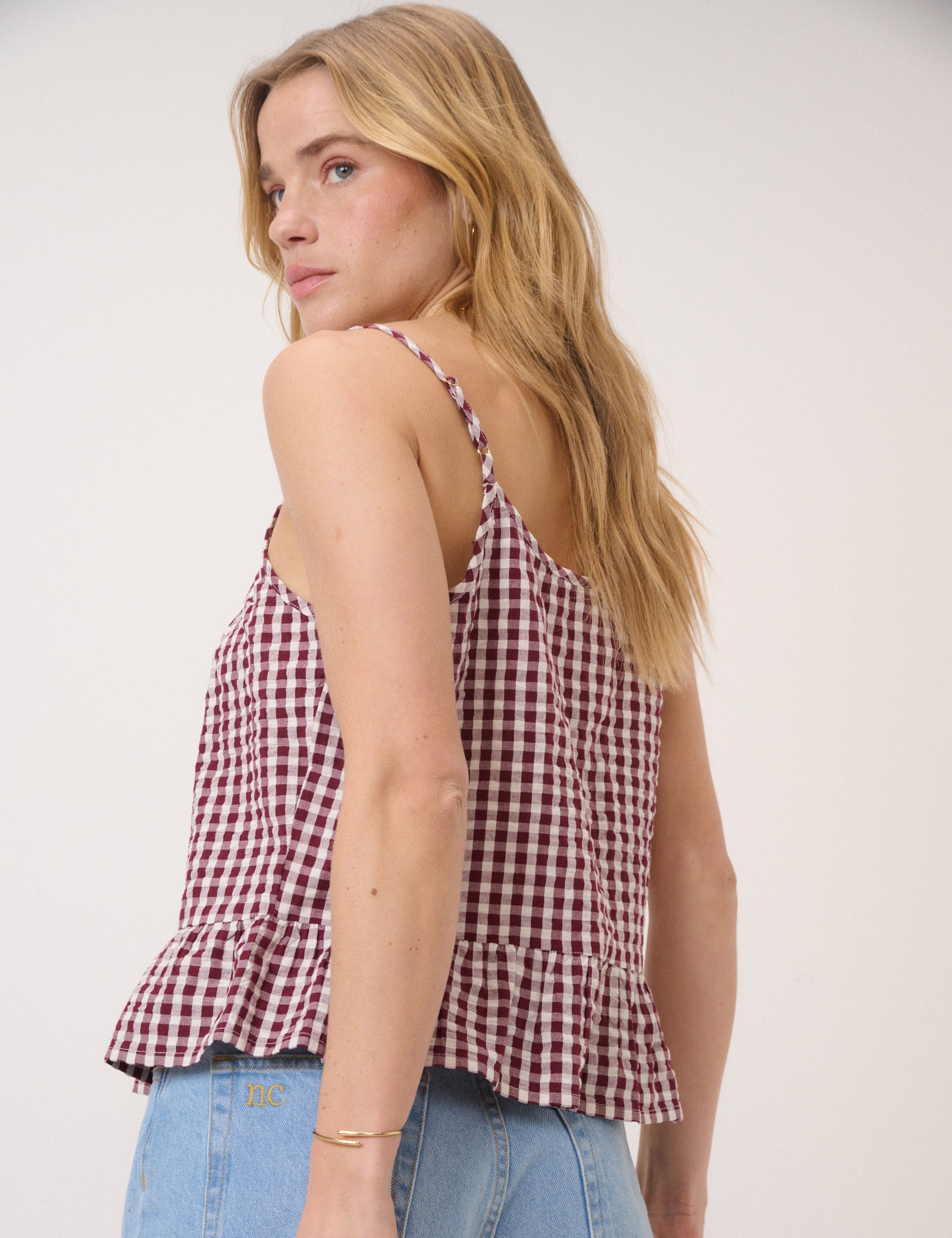 Burgundy Gingham Top