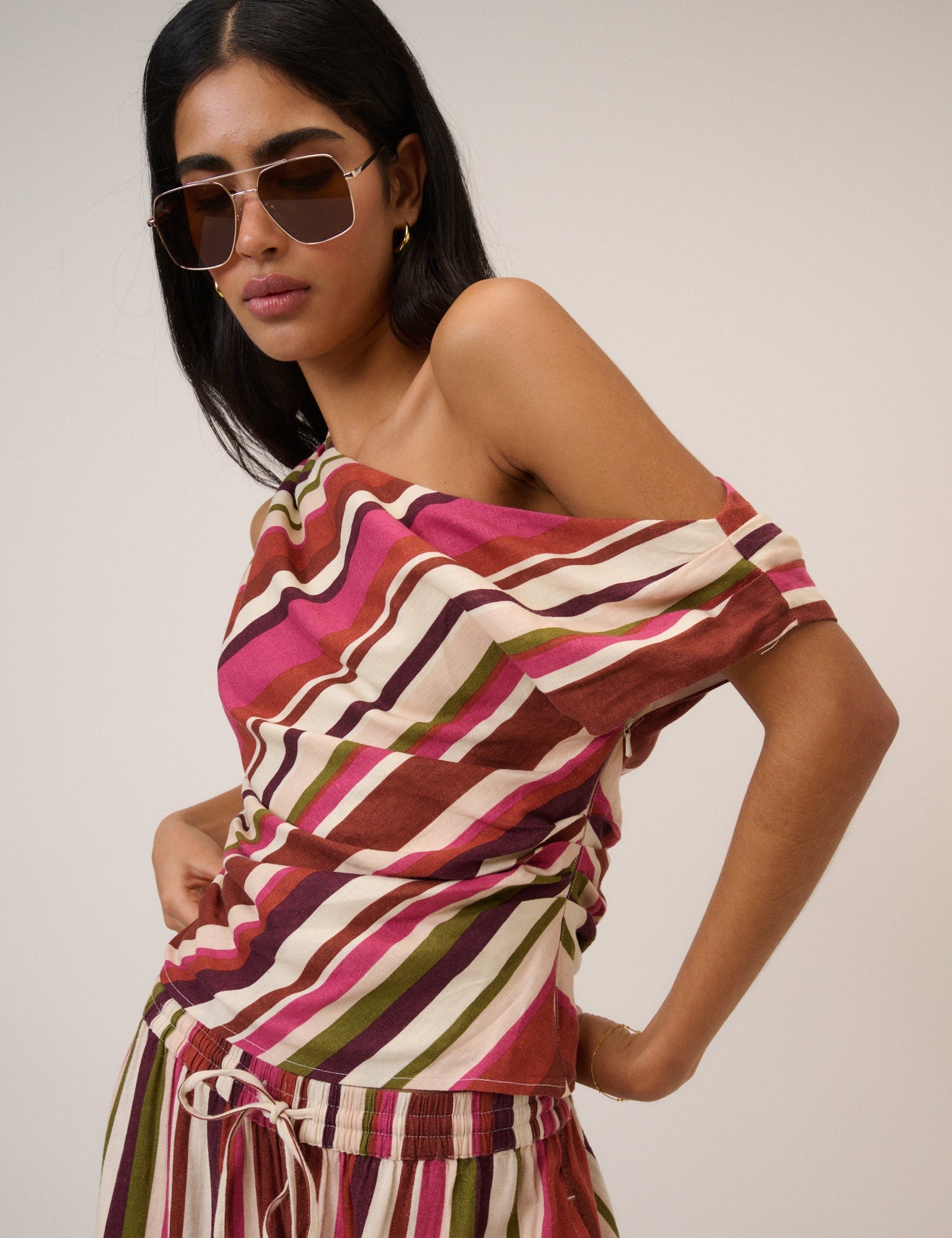 Multi-coloured Striped Top & Trouser Set