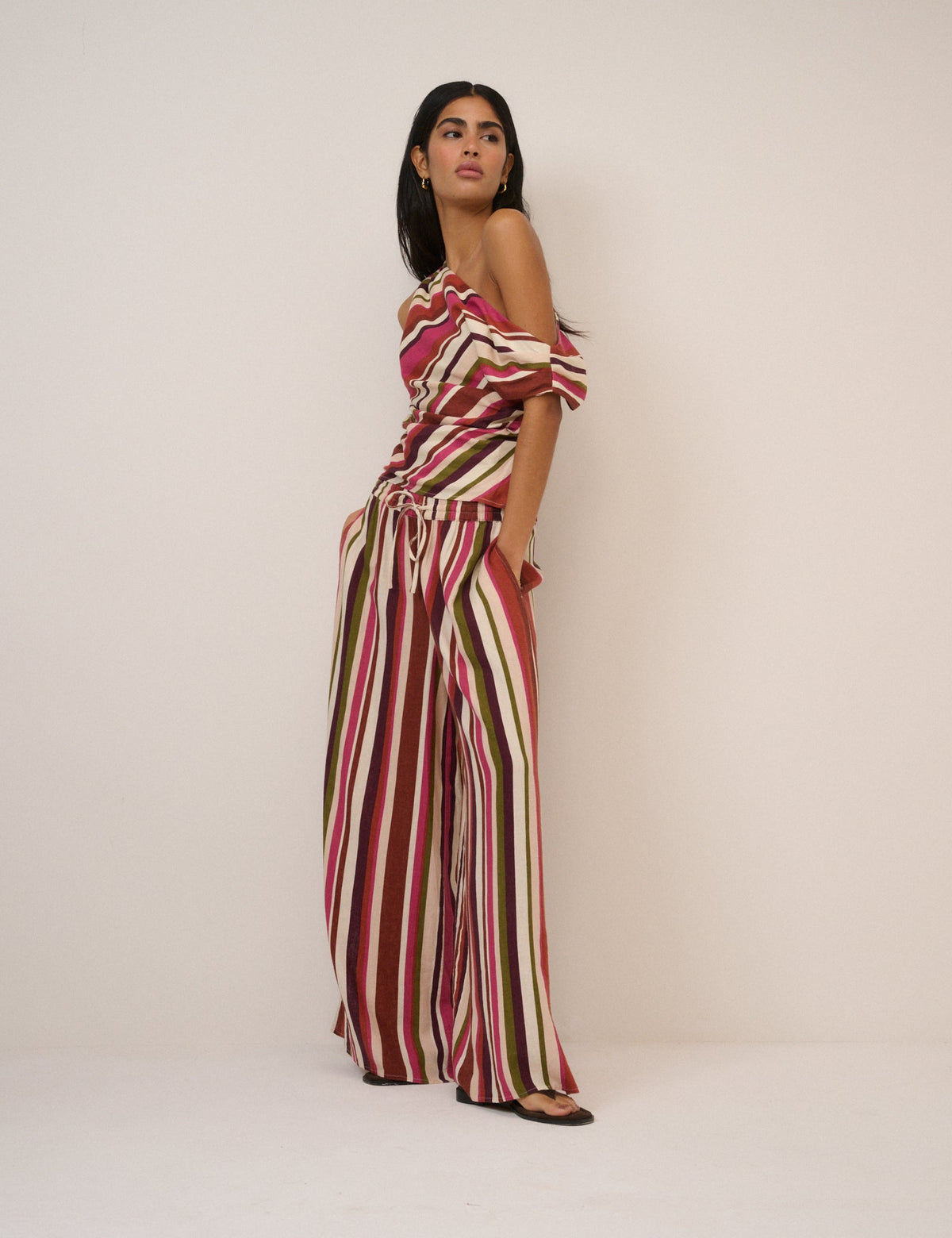 Multi-coloured Striped Top & Trouser Set