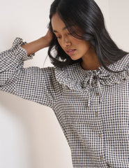 White Check Frill Collar Blouse