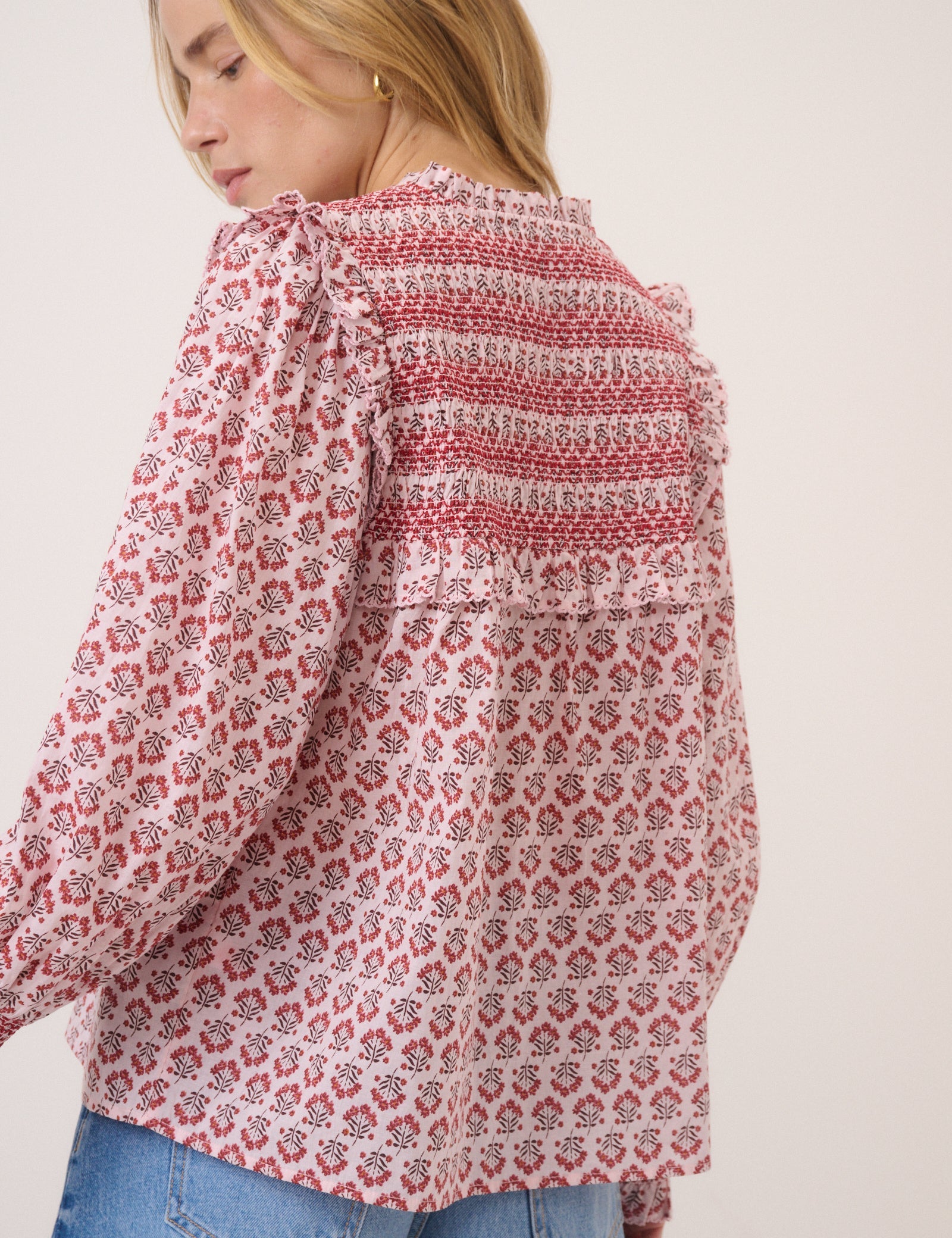Pink Shirred Blouse