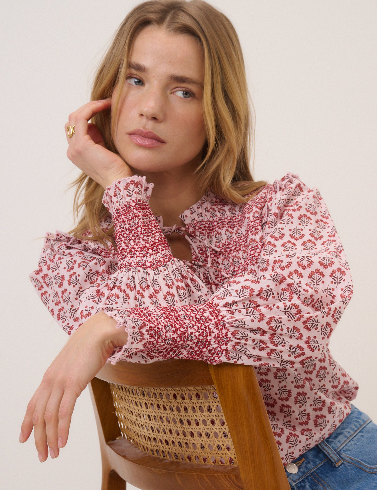 Pink Shirred Blouse