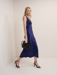 Navy Satin Ria Midi Dress