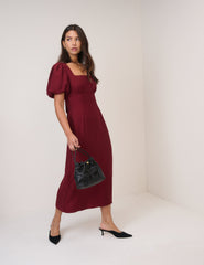 Burgundy Puff Sleeve Pax Midi Dress