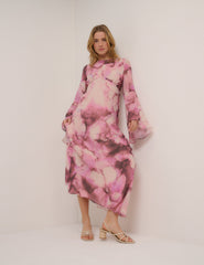 Pink Floral Phoenix Midi Dress