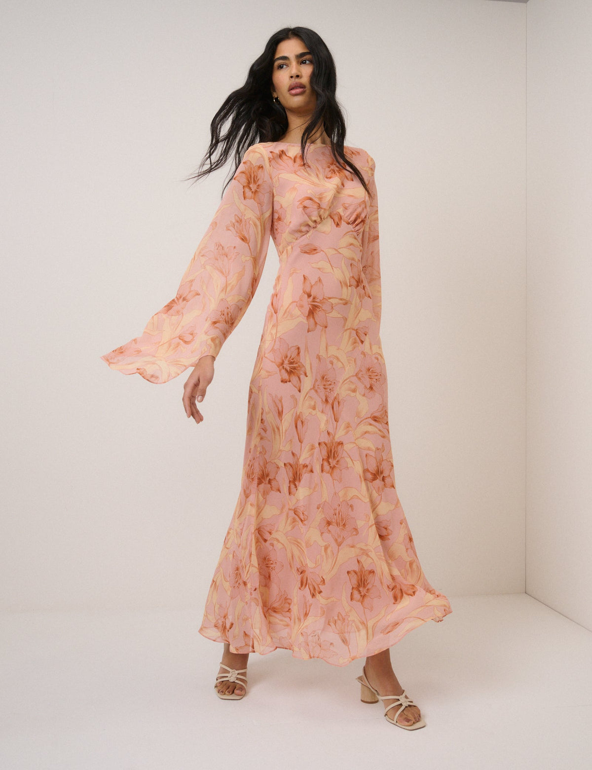 Pink Floral Phoenix Midi Dress