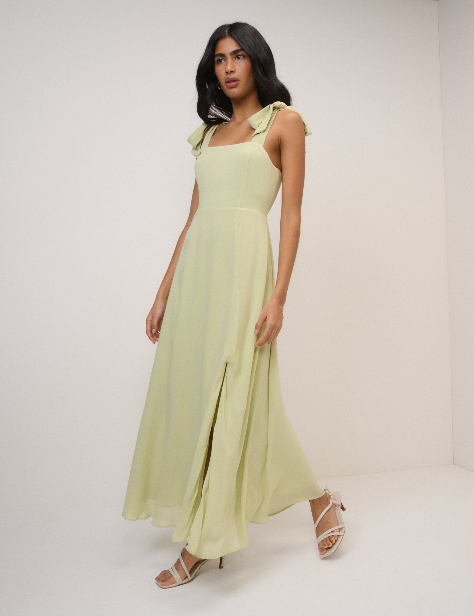 Green Chiffon Square Neck Tamar Midi Dress