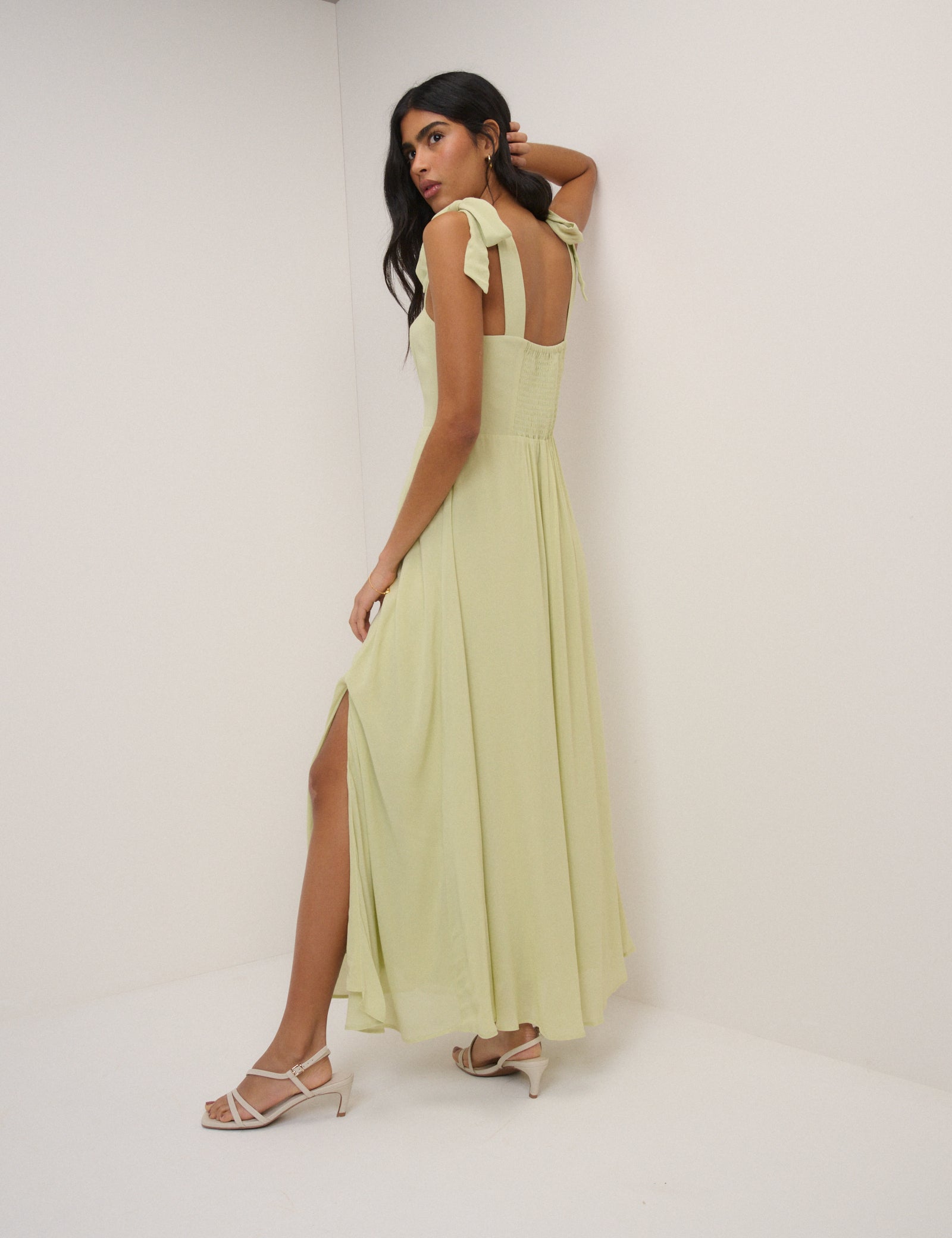 Green Chiffon Square Neck Tamar Midi Dress