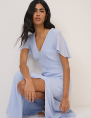 Soft Blue Chiffon Short Sleeve Marlow Midi Dress