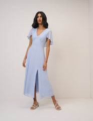 Soft Blue Chiffon Short Sleeve Marlow Midi Dress