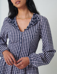 Blue Gingham Floral Collar Sienna Mini Dress