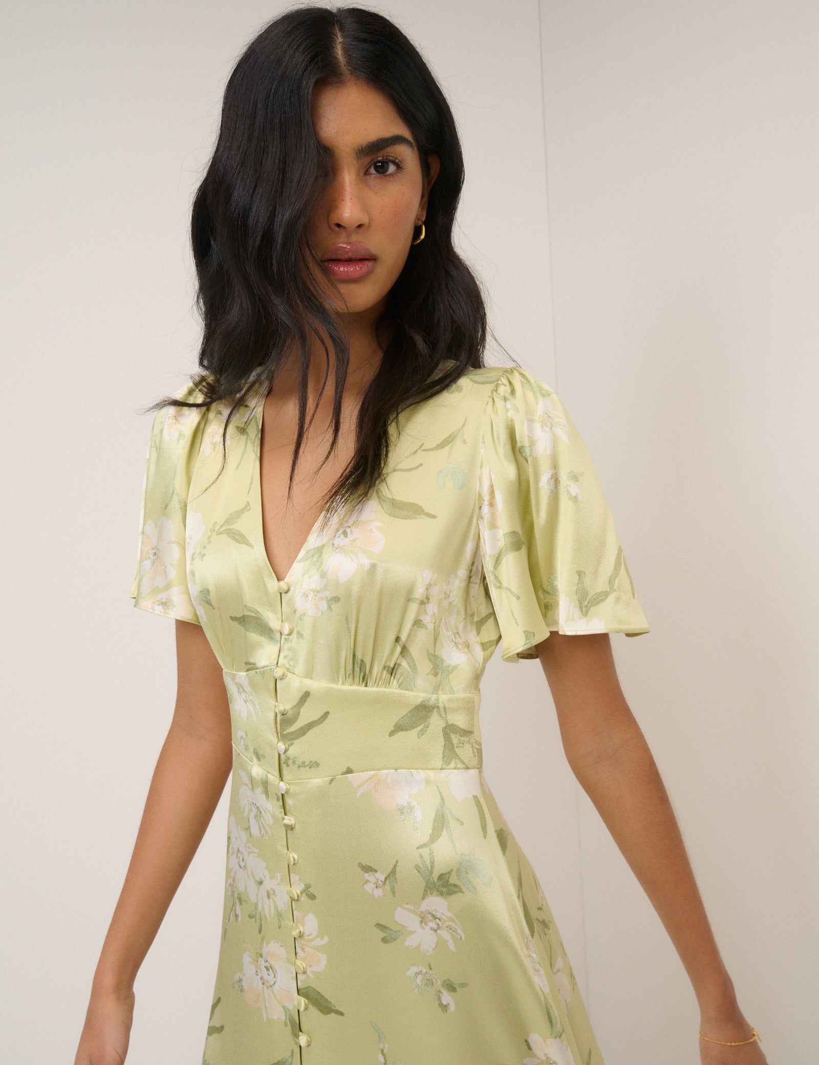 Sage Green Floral Satin Erin Maxi Dress