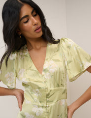 Sage Green Floral Satin Erin Maxi Dress