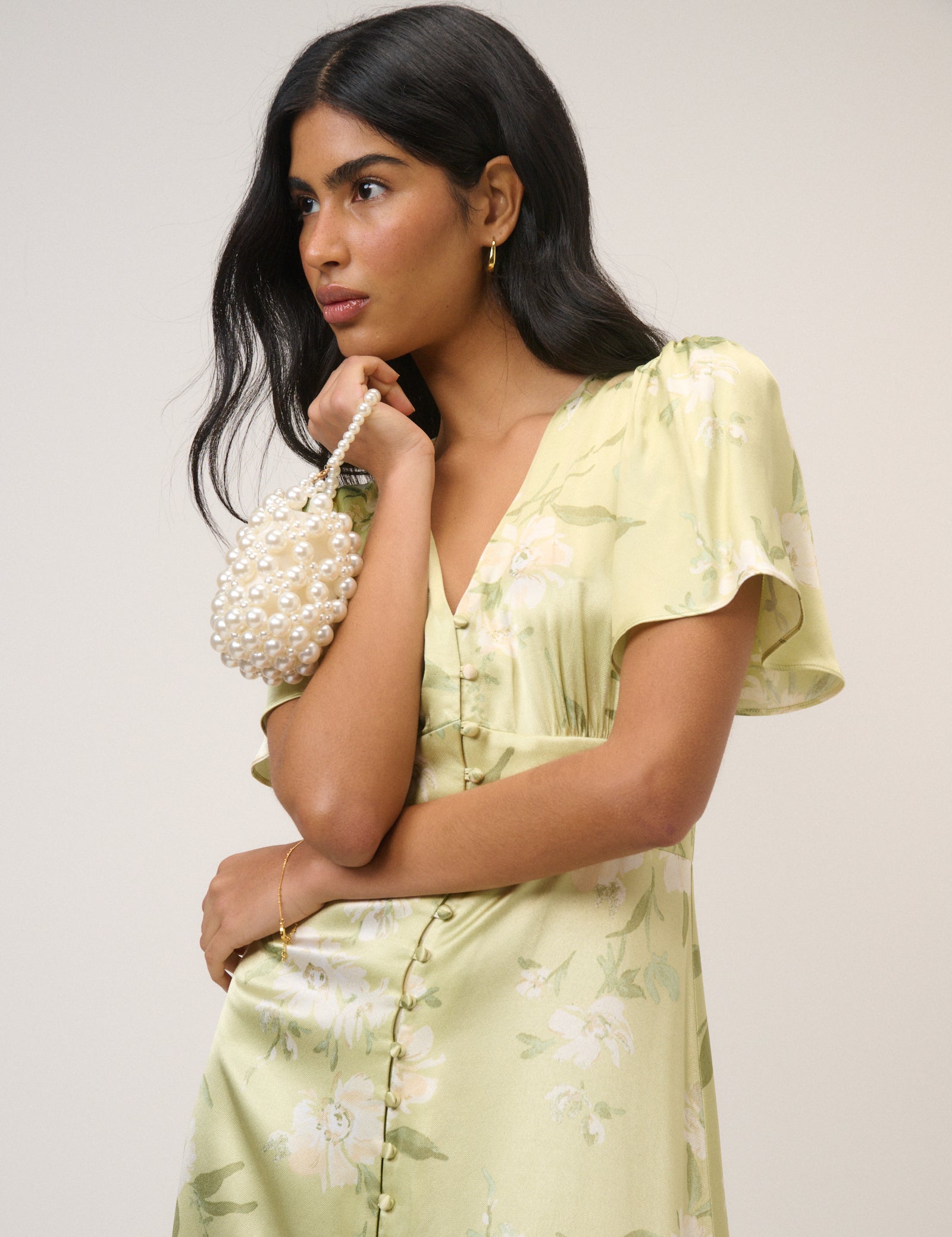 Sage Green Floral Satin Erin Maxi Dress