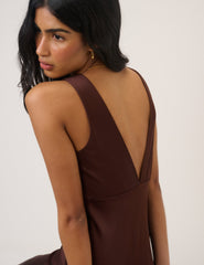 Chocolate Brown Satin Joey Maxi Dress