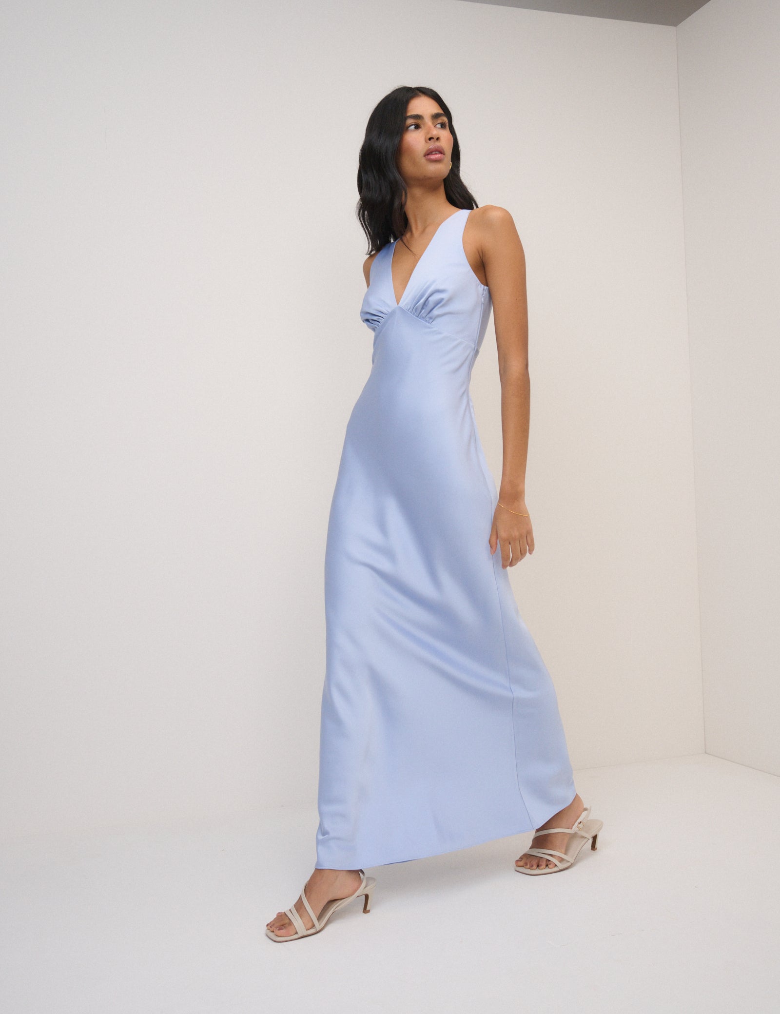 Soft Blue Satin Joey Maxi Dress