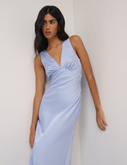 Soft Blue Satin Joey Maxi Dress