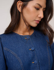 Blue Denim Balloon Sleeve Gemini Shift Mini Dress