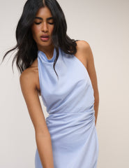 Soft Blue Satin Column Devin Maxi Dress