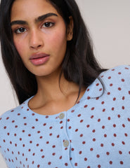 Blue Polka Dot Crew Neck Cardigan