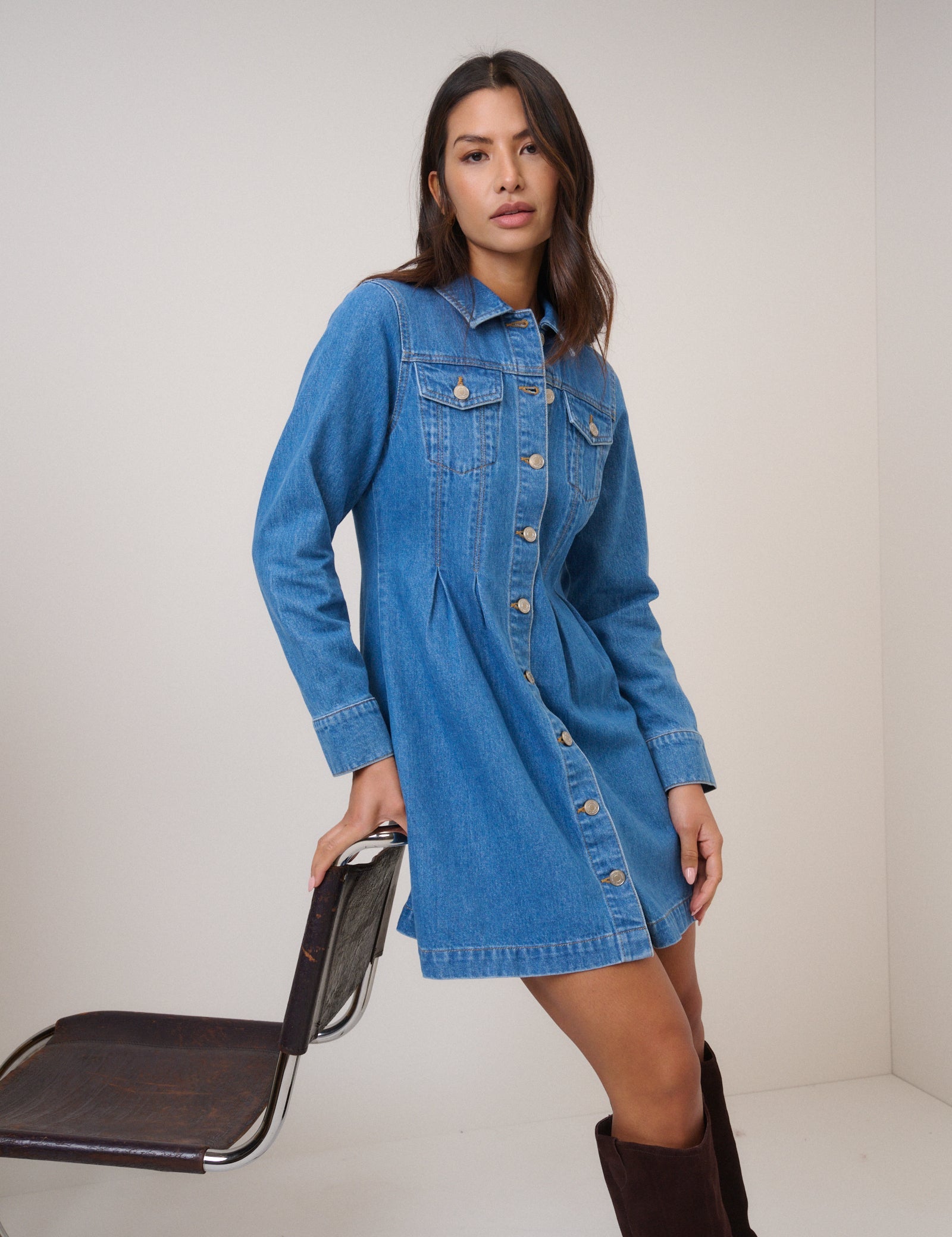 Blue Denim Long Sleeve Ferrea Mini Dress