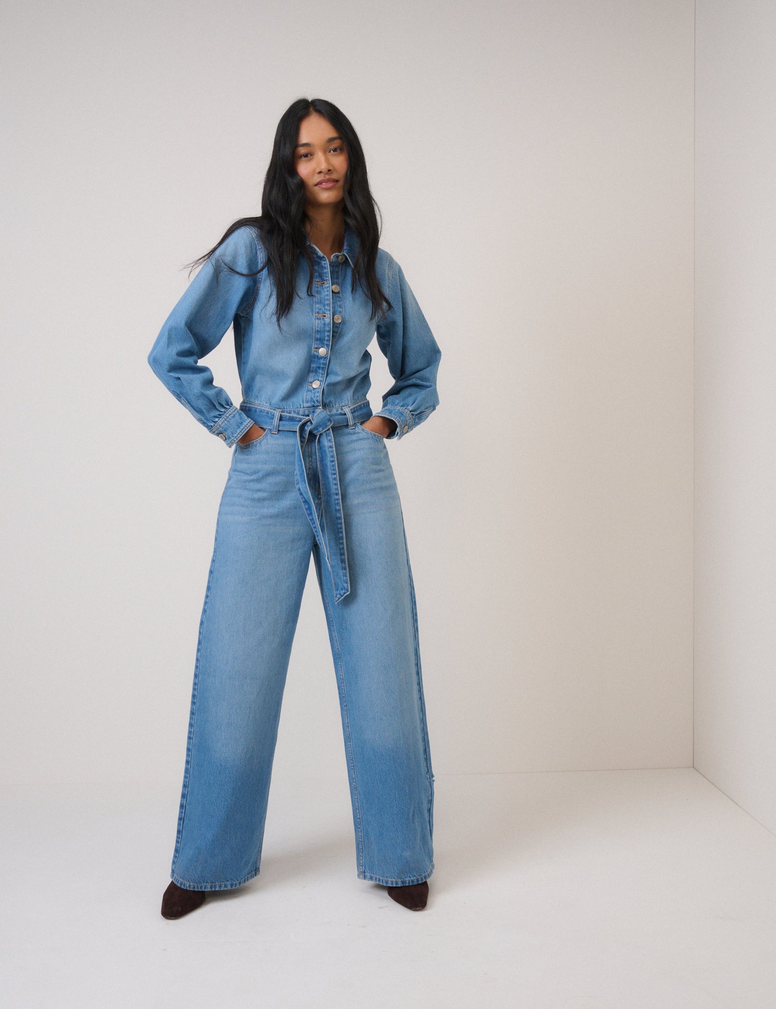 Denim Tie Waist Jumpsuit