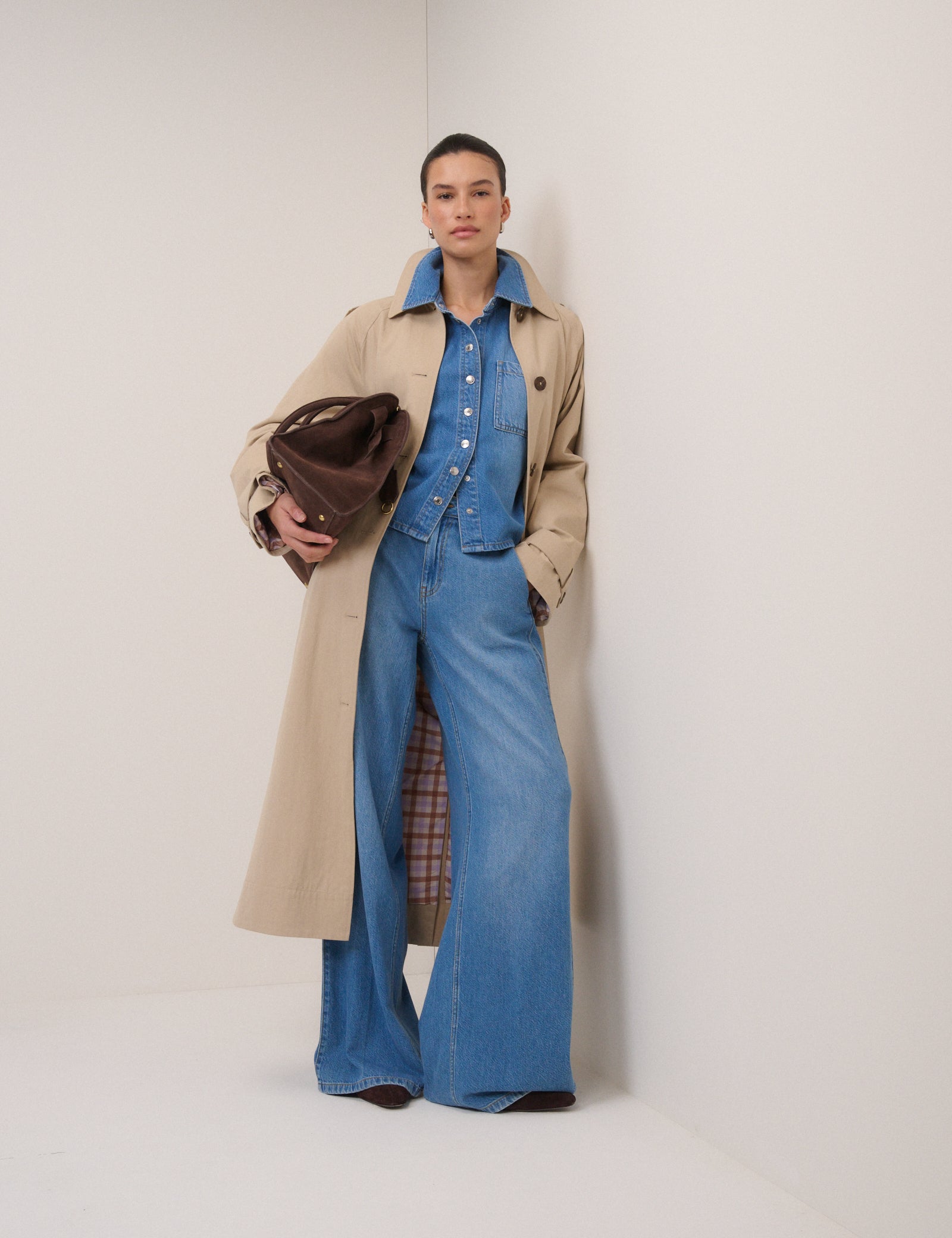 Blue Mid Rise Wide Leg Jeans