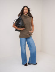Brown Roll Neck Knitted Vest