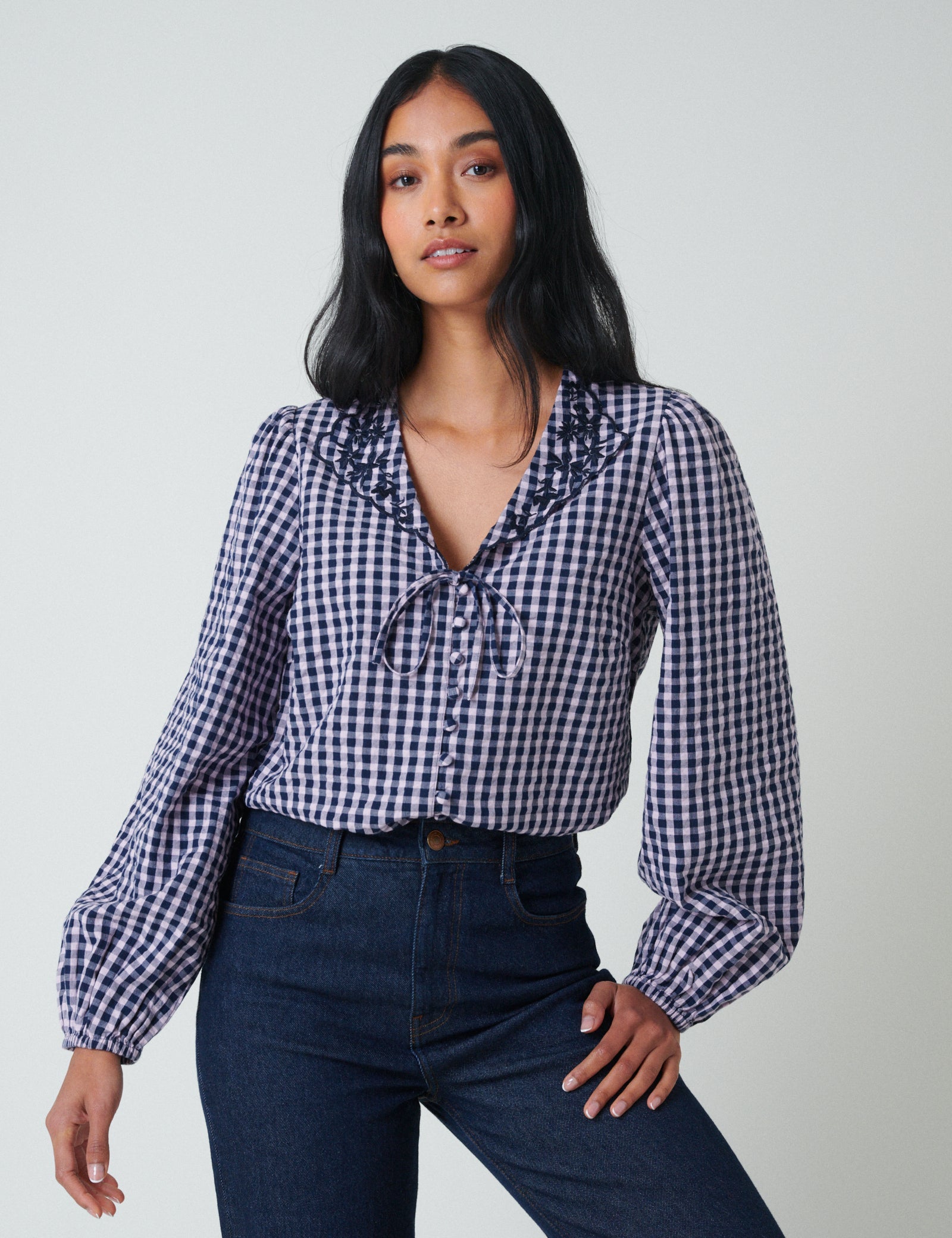 Pink And Navy Gingham Top